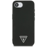 Guess Grained Triangle MagSafe dėklas telefonui iPhone 16e - juoda