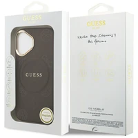 GUESS dėklas telefonui IPHONE 17, suderinamas su MagSafe GUHMP17SPSAMSECW (PU W/ Peony Hot Stamp) rudas