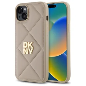 DKNY Quilted Stack Logo dėklas telefonui iPhone 15 Plus - smėlio spalvos