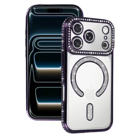 Bling Magsafe violetinis dėklas telefonui iPhone 17 Pro