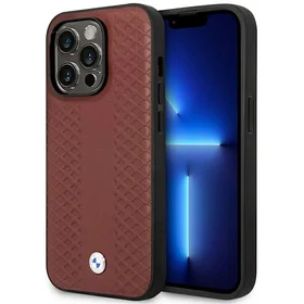 Dėklas telefonui BMW BMHMP14L22RFGR iPhone 14 Pro 6.1" bordo/bordo odos deimantų raštas MagSafe