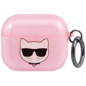 Karl Lagerfeld Glitter Choupette AirPods dėklas 3 - rožinis