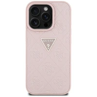 Guess Hot Stamp 4G Pattern Triangle Metal Logo iPhone 16 Pro dėklas - rožinė