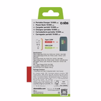 Išorinė baterija SBS 10000 mAh 20W su įmontuotu USB-C kabeliu ir skaitmenine indikacija - pilka