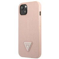 Guess GUHCP13SPSATLP iPhone 13 mini 5.4" rožinis kietasis dėklas Saffiano Triangle Logo