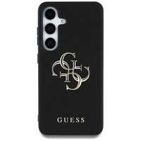 Guess Grained Big 4G Logo Small Classic Logo dėklas telefonui Samsung Galaxy S25 juodas