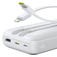 Baseus Lipow 20000mAh 22.5W išorinė baterija su dviem integruotais laidais ir papildomu Baseus Simple USB-A - USB-C 3A 20cm laidu - balta
