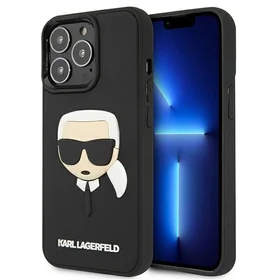 Karl Lagerfeld 3D guminis Karl'o galvos dėklas iPhone 13 Pro / iPhone 13 - juodas