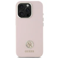 Guess Silikoninis Logo Strass 4G Dėklas iPhone 16 Pro - šviesiai rožinis