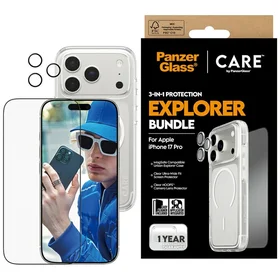 CARE by PanzerGlass flagmanas tyrinėtojas 3in1 dėklas + stiklas + lęšio apsauga iPhone 17 Pro