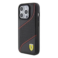 Ferrari Perforated Waves Metal Logo dėklas telefonui iPhone 15 Pro - juodas