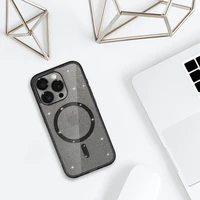 Blizgantis magnetinis dėklas telefonui Iphone 17 Pro Max, juodas, permatomas