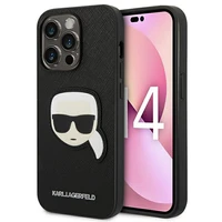 Karl Lagerfeld Saffiano Karl's Head Patch dėklas telefonui iPhone 14 Pro - juodas