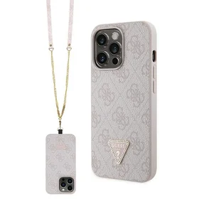 Guess GUHCP13LP4TDSCPP dėklas iPhone 13 Pro / 13 - rožinis kryžminis 4G metalinis logotipas