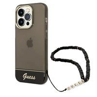 Guess GUHCP14XHGCOHK iPhone 14 Pro Max 6,7 "juodas/juodas kietas dėklas Translucent Pearl Strap