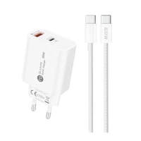 A6MaxL 20W USB-A USB-C sieninis įkroviklis su USB-C - USB-C 1m kabeliu – baltas