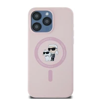 Karl Lagerfeld silikoninis Karl&Choupette magnetinis dėklas telefonui iPhone 15 Pro - rožinis