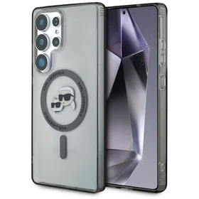Dėklas Karl Lagerfeld Button Karl & Choupette Heads Printed Logo Magnetinis Samsung Galaxy S25 Ultra juodas