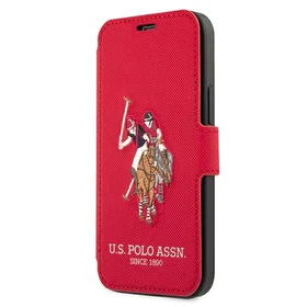 US Polo USFLBKP12MPUGFLRE iPhone 12/12 Pro 6,1" raudonas knygos tipo dėklas Polo Embroidery Collection