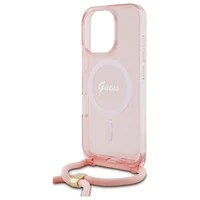 Guess Crossbody Cord Script Magnetinis dėklas iPhone 16 Pro Max - rožinis