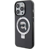 Karl Lagerfeld KLHMP15LHMRSKHK iPhone 15 Pro 6.1" juodas/juodas kietas dėklas su žiediniu stovu Karl Head Magnetinis