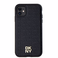DKNY odinis monogramos raštas metalinis logotipas magnetinis dėklas iPhone 11 / Xr - juodas