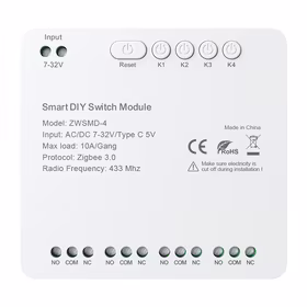 4 kanalų ZigBee jungiklio modulis su beįtampiu DC 32V kontaktu Avatto ZWSMMD-4-32V
