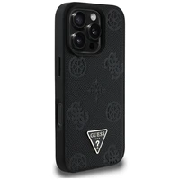 Guess Grained Hot Stamp Peony trikampio logotipo magnetinis dėklas telefonui iPhone 16 Pro - juodas