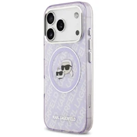 Karl Lagerfeld IML Blizgantis Karl & Choupette Heads Logo magnetinis dėklas telefonui iPhone 17 Pro - violetinis