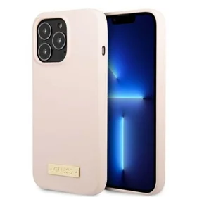 Guess GUHMP13XSPLP iPhone 13 Pro Max 6.7" rožinis/rožinis kietas dėklas Silikoninis logotipas Magnetinis