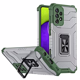 Kristalinis žiedinis dėklas su stovu tvirtas apsauginis dangtelis Samsung Galaxy A72 4G žalias