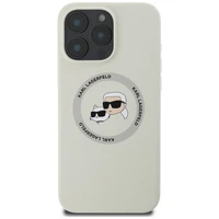 Karl Lagerfeld silikoninis Magnetinis dėklas telefonui su dvigubomis galvomis ir apskritimu iPhone 16 Pro, smėlinis