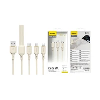 Dudao L7SE 3in1 USB-A - 2x USB-C / Lightning kabelis 66W 1.2m - smėlio spalvos