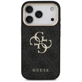 Guess 4G Big 4G Classic Logo dėklas telefonui iPhone 17 Pro - juodas ir auksinis