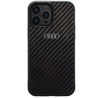 Audi Anglies pluošto iPhone 14 Pro 6.1" juodas/juodas kietas dėklas AU-TPUPCIP14P-R8/D2-BK