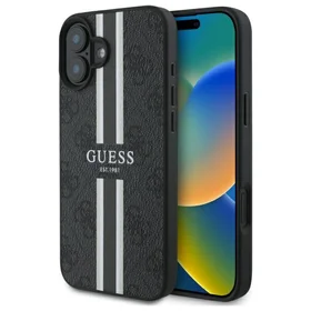 Guess 4G Printed Stripes Magnetinis dėklas iPhone 16 - juodas