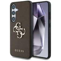Guess Grained Big 4G Logo Small Classic Logo dėklas telefonui Samsung Galaxy S25 rudas