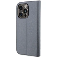 Karl Lagerfeld KLBKP14LSANKCPG iPhone 14 Pro 6.1" knygos tipo dėklas sidabrinis Saffiano Karl & Choupette