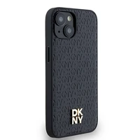 DKNY Odinis monogramos raštas su metaliniu logotipu magnetinis dėklas telefonui iPhone 15/14/13 - juodas