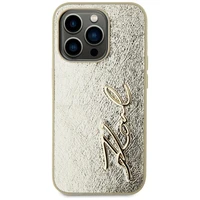Karl Lagerfeld Wrinkled Metal Signature dėklas telefonui iPhone 15 Pro Max - auksinis