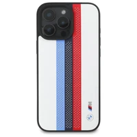 BMW M Performance trispalvių atspausdintų juostų magnetinis dėklas telefonui iPhone 16 Pro Max - baltas