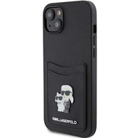 Karl Lagerfeld Saffiano Cardslot Karl&Choupette Metal Pin Dėklas telefonui iPhone 15 - juodas
