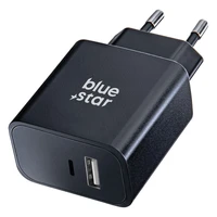 BLUE STAR kelioninis įkroviklis su USB-C + USB-A lizdais PD QC4.0 3A 25W TFB-TC-25WPD juodas