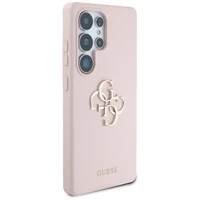 Dėklas telefonui Samsung Galaxy S25 Ultra – rožinis, Guess silikoninis didelis 4G logotipo apačioje užrašas