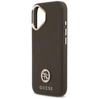GUESS dėklas telefonui IPHONE 17, suderinamas su MagSafe GUHMP17SPGCRMDEW (PU W/ Grained Strass Logo) rudas