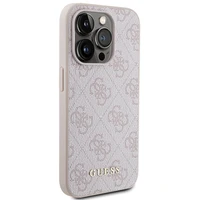 Guess 4G Metal Gold Logo dėklas telefonui iPhone 15 Pro – rožinis