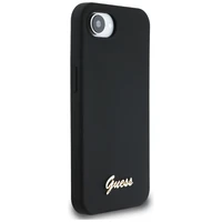 Guess Silicone Script Metal Logo MagSafe dėklas telefonui iPhone 16e - juoda