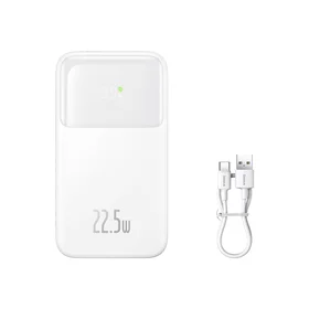 "Baseus Comet" serijos maitinimo blokas su ekranu 10000 mAh 22,5 W - baltas + USB-A - USB-C kabelis