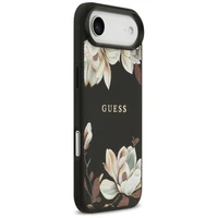 Guess Grained Flowers Classic Logo MagSafe dėklas iPhone Air - juodas (m)