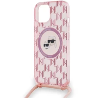 Karl Lagerfeld IML Crossbody Monogram Karl & Choupette Head Magnetinis dėklas iPhone 15 / 14 / 13 - rožinis